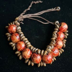 Handcrafted Red and Brown Beaded Bracelet